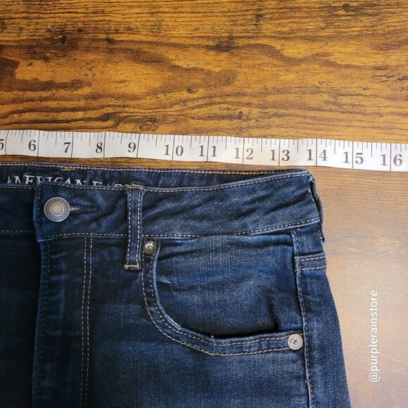 American Eagle Jeans 8 Shortie Cut Off Super Hi Rise Super Stretch Dark Wash - Picture 7 of 12
